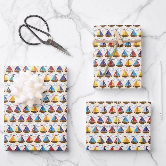 Cute Sailboat Pattern Inpakpapier Vel (Voorkant)