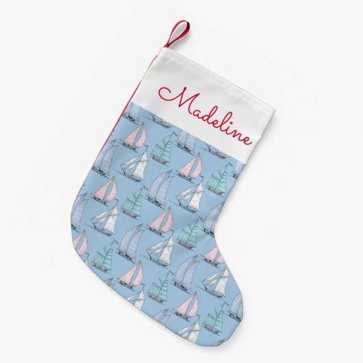 Cute Sailboat Pattern | Jouw namen toevoegen Kleine Kerstsok (Voorkant (Hangend))