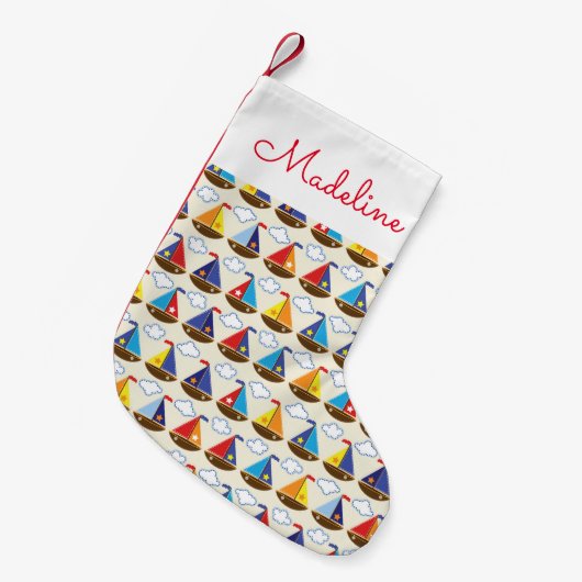 Cute Sailboat Pattern | Jouw namen toevoegen Kleine Kerstsok (Voorkant (Hangend))