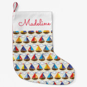 Cute Sailboat Pattern | Jouw namen toevoegen Kleine Kerstsok (Voorkant)
