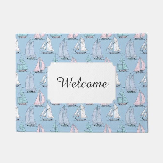 Cute Sailboat Pattern | Jouw tekst toevoegen Deurmat (Voorkant)
