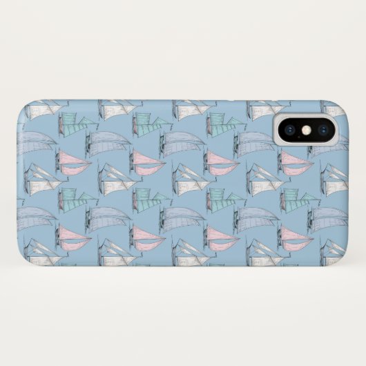 Cute Sailboat Pattern | Monogram 2 Case-Mate iPhone Case (Achterkant (horizontaal))