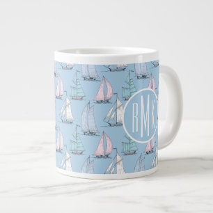 Cute Sailboat Pattern   Monogram Grote Koffiekop