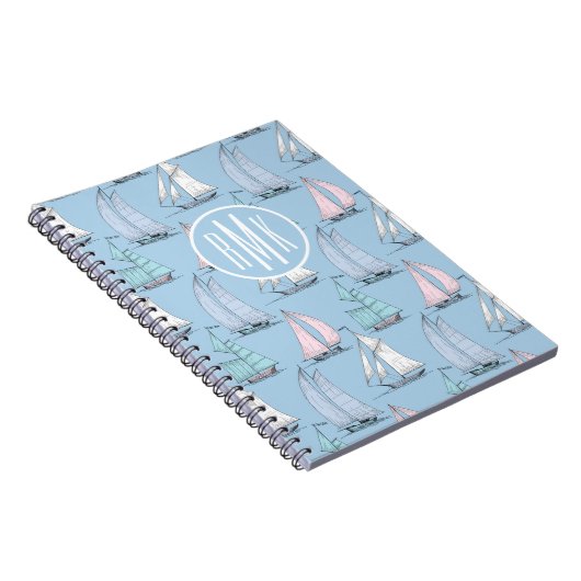 Cute Sailboat Pattern | Monogram Notitieboek (Rechterzijde)