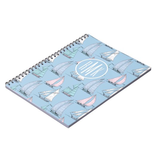 Cute Sailboat Pattern | Monogram Notitieboek (Linkerzijde)