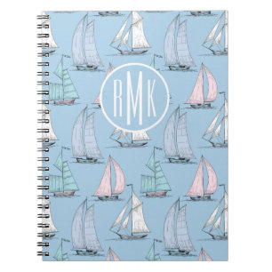 Cute Sailboat Pattern   Monogram Notitieboek