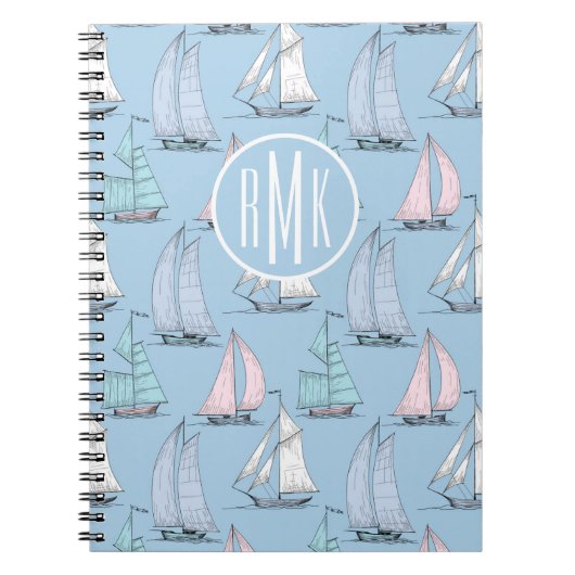 Cute Sailboat Pattern | Monogram Notitieboek (Voorkant)
