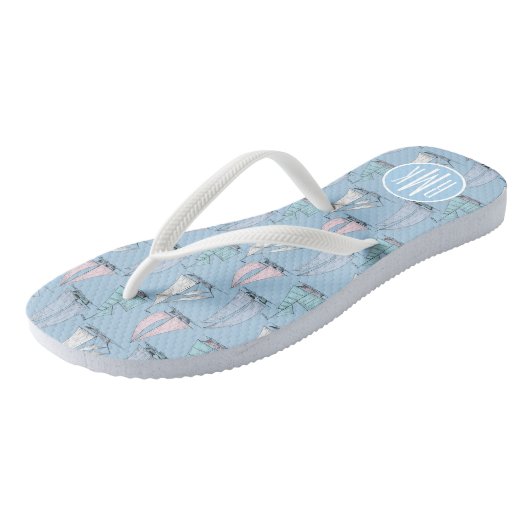 Cute Sailboat Pattern | Monogram Teenslippers (Schuin)