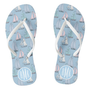 Cute Sailboat Pattern   Monogram Teenslippers