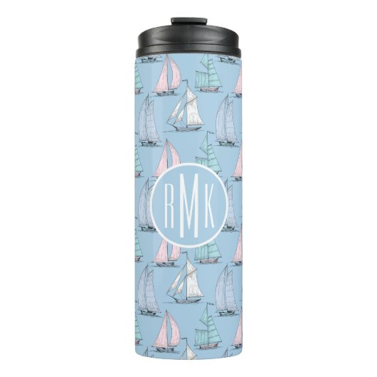 Cute Sailboat Pattern | Monogram Thermosbeker (Voorkant)