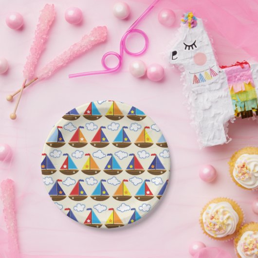 Cute Sailboat Pattern Papieren Bordje (Feest)