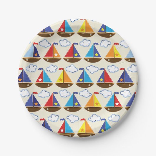 Cute Sailboat Pattern Papieren Bordje (Voorkant)