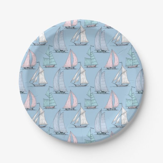 Cute Sailboat Pattern Papieren Bordje (Voorkant)