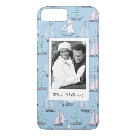 Cute Sailboat Pattern | Uw foto en naam Case-Mate iPhone Case (Achterkant)