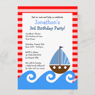 Cute Sailboat Red en Blue Birthday nodigt 5x7 uit Kaart