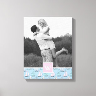 Cute Sailboot   Foto met monogram   Monogram Canvas Afdruk