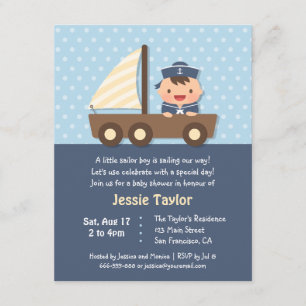 Cute Sailor Boy Nautical Baby Shower Invitations Kaart
