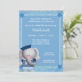 Cute Sailor Elephant Baby shower Invitation Kaart (Staand voorkant)