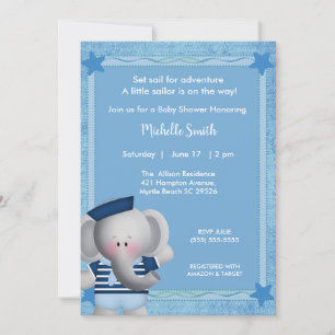 Cute Sailor Elephant Baby shower Invitation Kaart