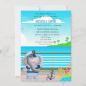 Cute Sailor Elephant Baby shower Invitation Kaart (Voorkant)