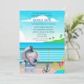 Cute Sailor Elephant Baby shower Invitation Kaart (Staand voorkant)