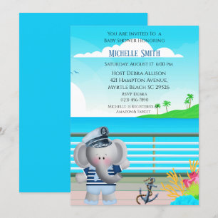 Cute Sailor Elephant Baby shower Invitation Kaart