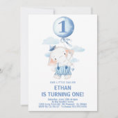 Cute Sailor Elephant Boy 1st Birthday Party Kaart (Voorkant)