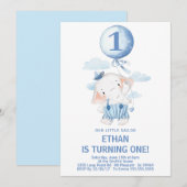 Cute Sailor Elephant Boy 1st Birthday Party Kaart (Voorkant / Achterkant)