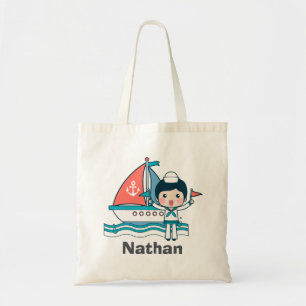 Cute Sailor en Boat Personalized Tote Bag