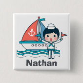 Cute Sailor en Boat Personalized Vierkante Button 5,1 Cm (Voorkant)