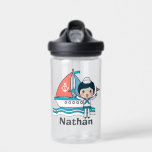 Cute Sailor en Boat Personalized Waterfles<br><div class="desc">Schattigee nautische thema waterfles.</div>