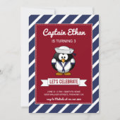 Cute Sailor Penguin Nautical Birthday Invitation Kaart (Voorkant)