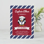 Cute Sailor Penguin Nautical Birthday Invitation Kaart (Staand voorkant)