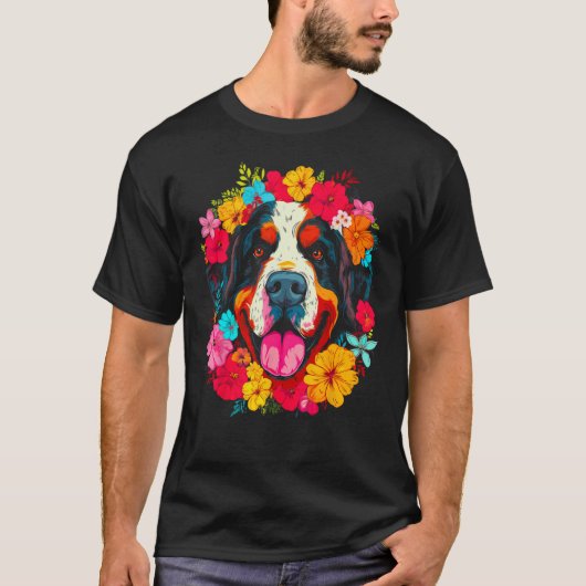 Cute Saint Bernard Dog Flower T-shirt (Voorkant)