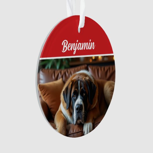 Cute Saint Bernard Dog Holiday Christmas Photo Ornament (voorkant)