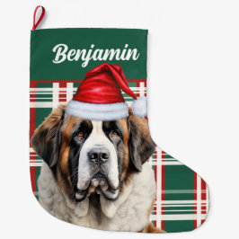 Cute Saint Bernard Dog Plaid Custom Grote Kerstsok