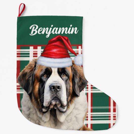 Cute Saint Bernard Dog Plaid Custom Grote Kerstsok (Voorkant)