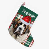 Cute Saint Bernard Dog Plaid Custom Grote Kerstsok (Voorkant (Hangend))
