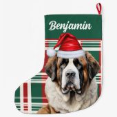 Cute Saint Bernard Dog Plaid Custom Grote Kerstsok (Achterkant)