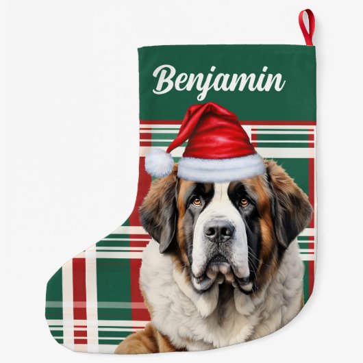 Cute Saint Bernard Dog Plaid Custom Grote Kerstsok (Achterkant)