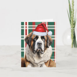 Cute Saint Bernard Santa Dog Plaid Christmas Feestdagen Kaart