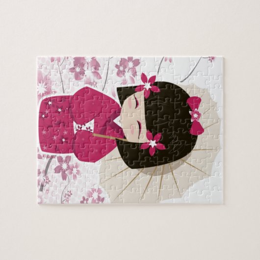 Cute Sakura Kokeshi Doll Legpuzzel (Horizontaal)