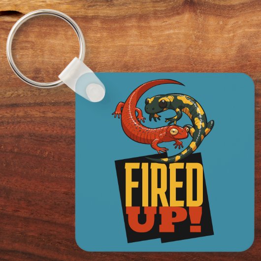 Cute Salamanders Fired Up! Motivational Cartoon Sleutelhanger (Voorkant)