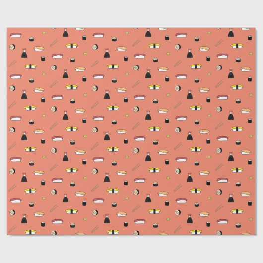 Cute Salmon Sushi Roll Set Pattern Nigiri Maki Cadeaupapier (Vlak)