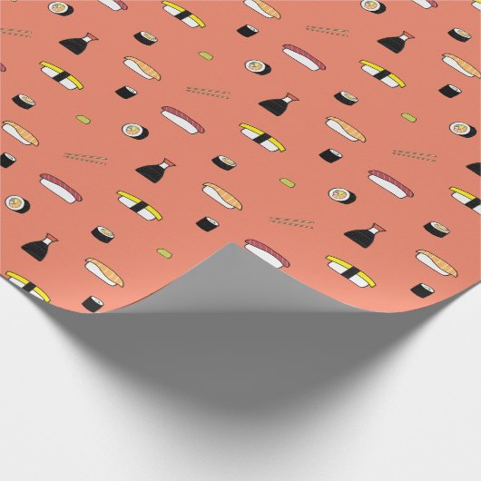 Cute Salmon Sushi Roll Set Pattern Nigiri Maki Cadeaupapier (Hoek)