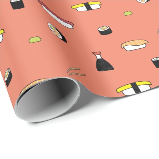 Cute Salmon Sushi Roll Set Pattern Nigiri Maki Cadeaupapier (Rol Hoek)