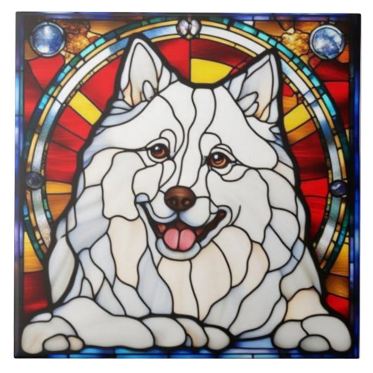 Cute Samoyed decoratieve keramische tegel Tegeltje (Voorkant)