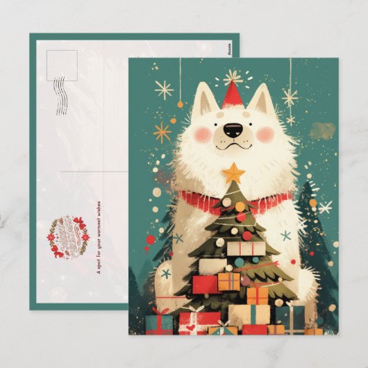 Cute Samoyed dog with Christmas Feestdagenkaart (Voorkant / Achterkant)