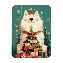 Cute Samoyed dog with Christmas Holiday Magneet