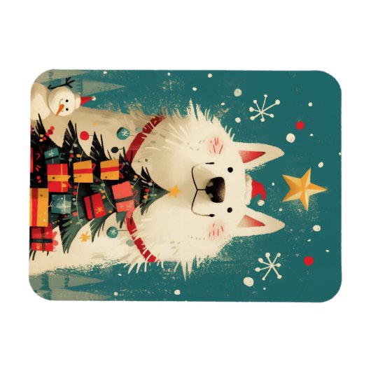 Cute Samoyed dog with Christmas Magneet (Horizontaal)